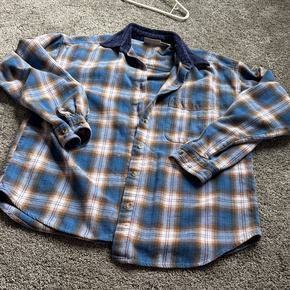 Casual Blue and Brown Plaid Button-Down Shirt